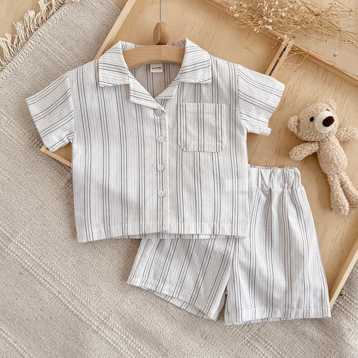 Baby Striped Short Sleeve Shirt & Shorts 2Pcs Summer Outfit