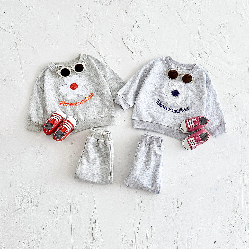 Neutral Baby Flower Embroidery Pattern Sports Set 1-4 Years Old