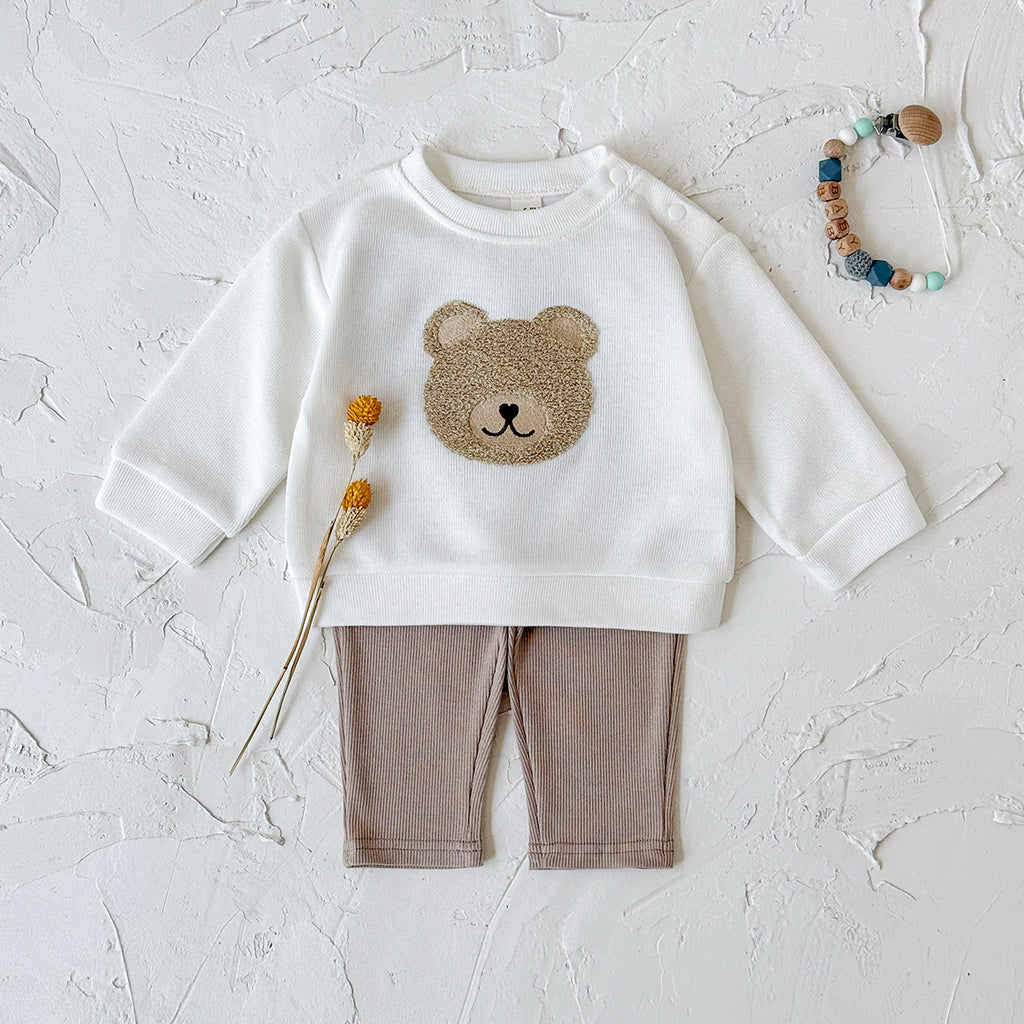 Baby Bear Embroidered Long Sleeve Top and Pants Set Spring Autumn 6Months-3years