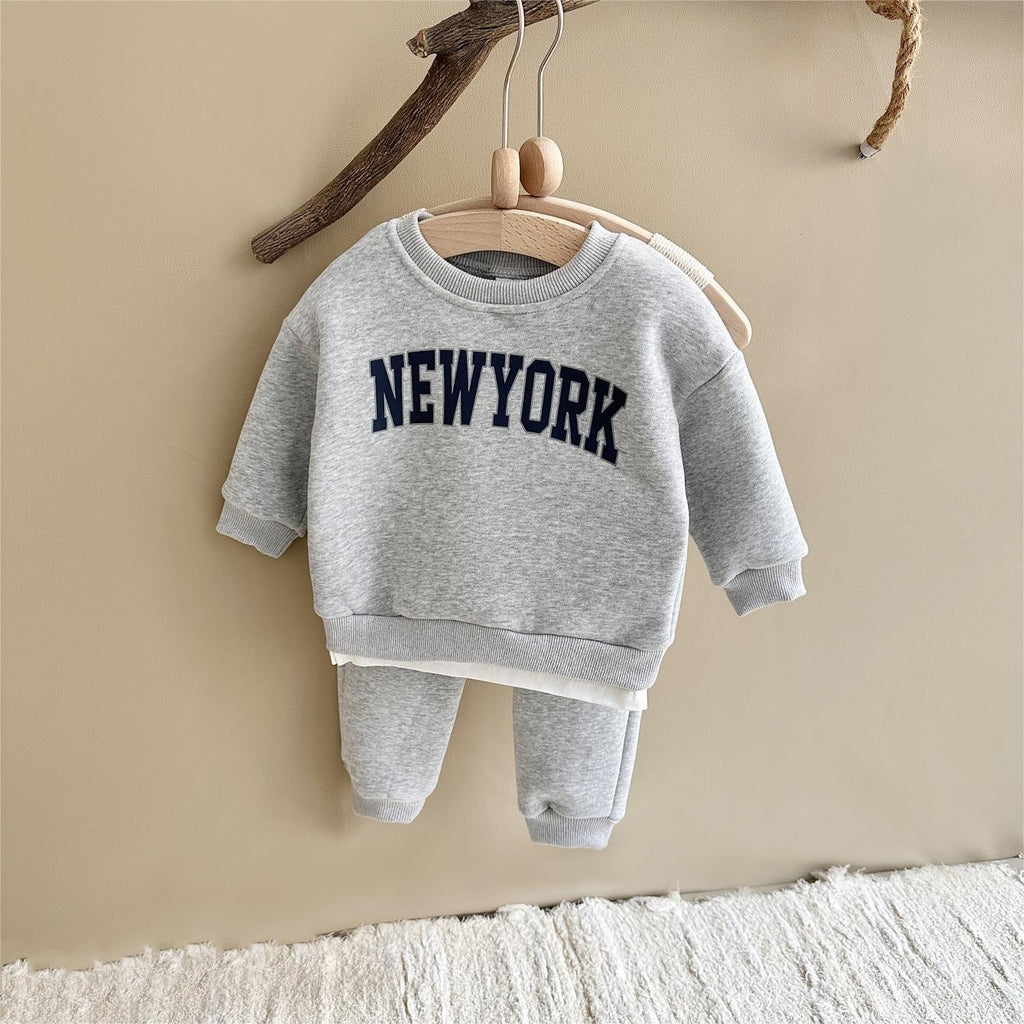 Tri Color Letter Embroidery Velvet Winter Set 0-4 Years old