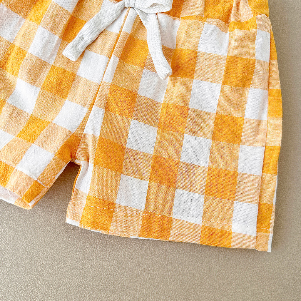 Summer Letter Print Short Sleeve T-shirt & Plaid Shorts