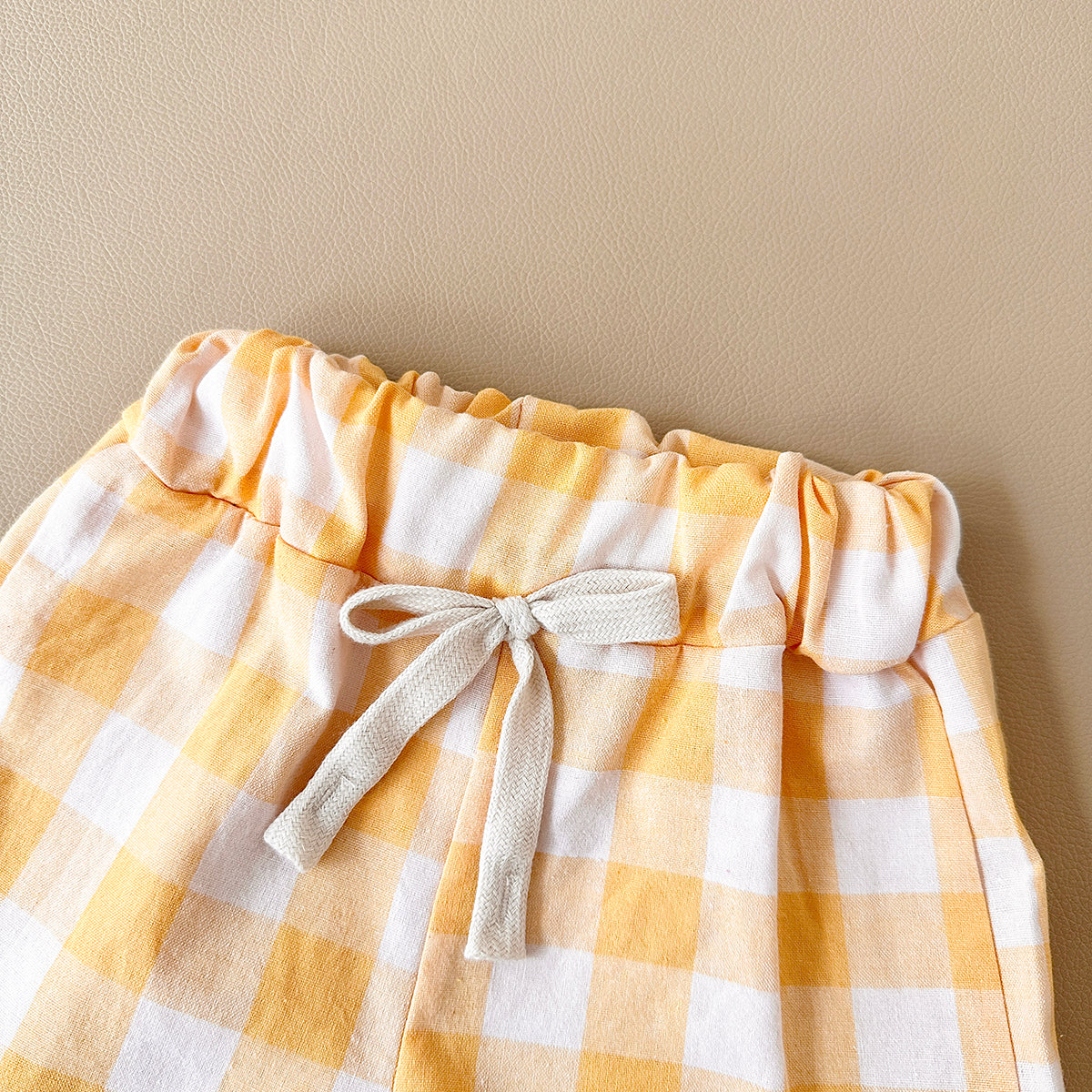 Summer Yellow Plaid Shorts & Pear Print Short Sleeve T-shirt