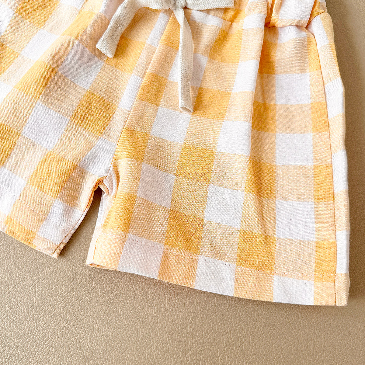 Summer Yellow Plaid Shorts & Pear Print Short Sleeve T-shirt