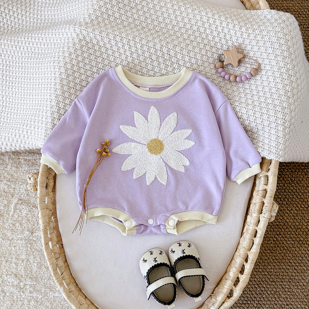 Baby Rabbit Flower Embroidered Cotton Blend Triangle Romper Spring Autumn 0-18 Months Old