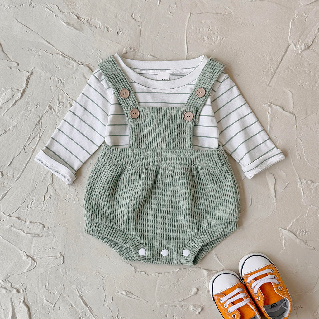 Neutral Baby Striped Long Sleeve and Suspender Romper Set 1-18 Months