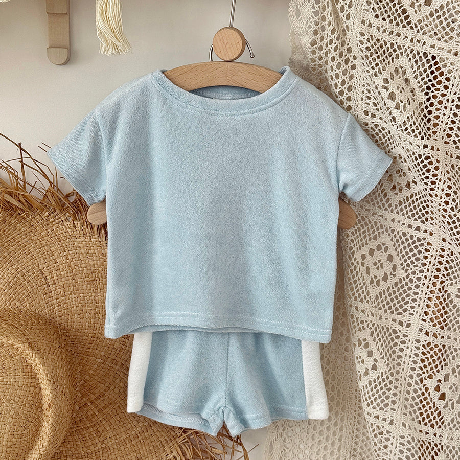 Soft Terry Cloth Baby Short Sleeve Tee & Side Stripe Shorts