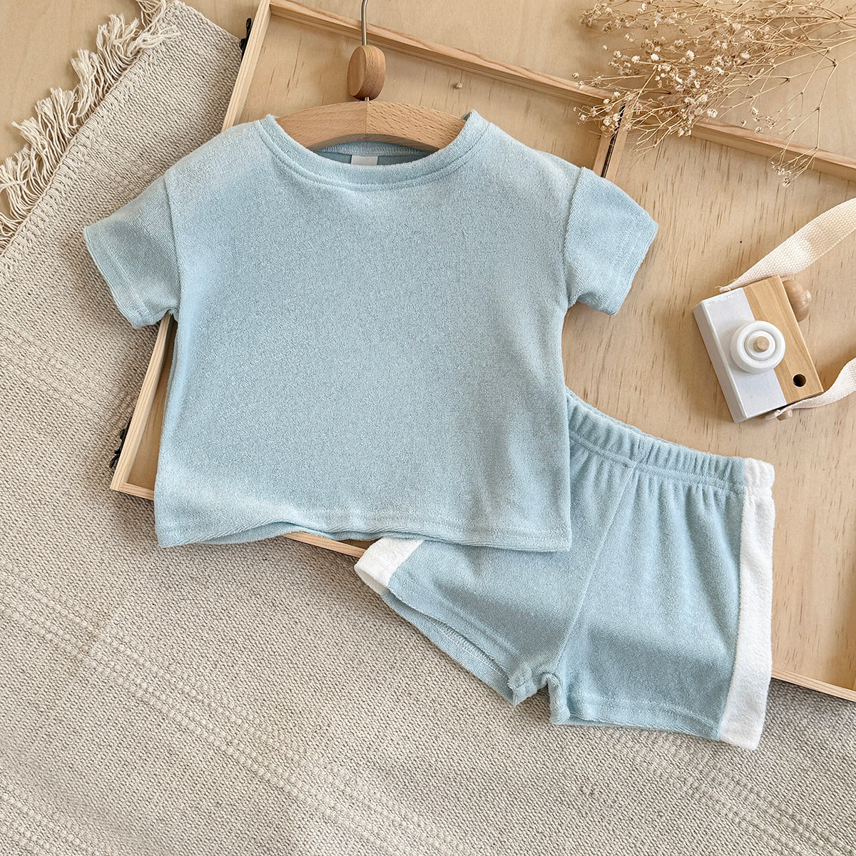 Soft Terry Cloth Baby Short Sleeve Tee & Side Stripe Shorts