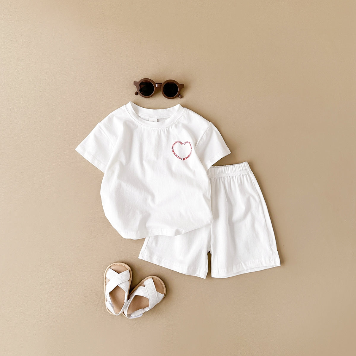 Multi-color Fashion 2-Piece Heart Print Short Sleeve Set