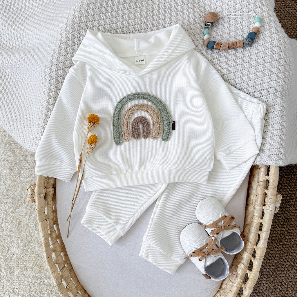 Baby Rainbow Embroidered Hooded Outfit Set 6Months-3Years