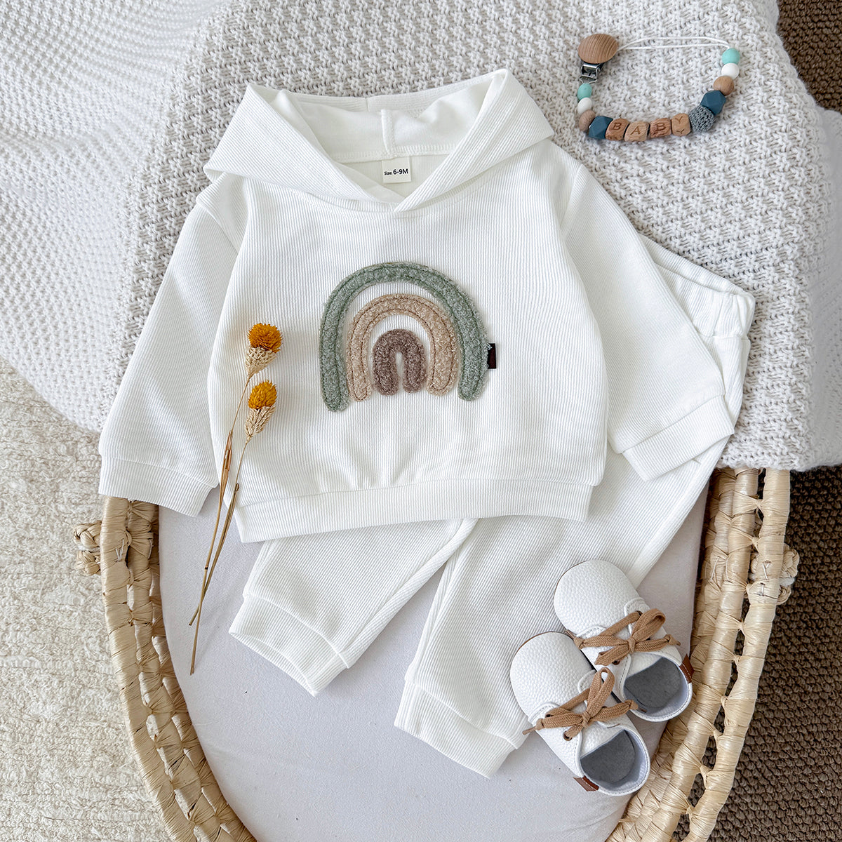 Baby Rainbow Embroidered Hooded Outfit Set 6Months-3Years