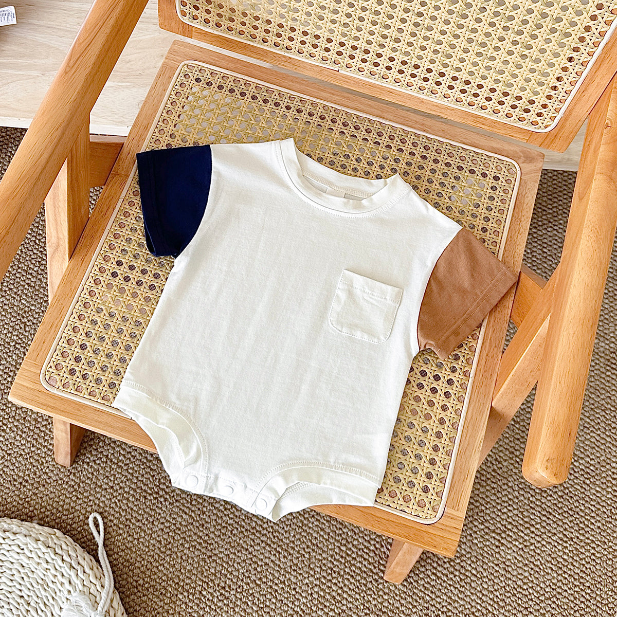 Color Spliced Short Sleeve Romper for Baby Boys & Girls, Summer