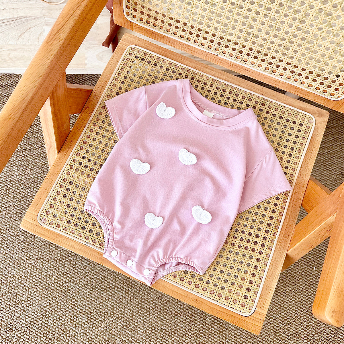 Summer 3D Cloud Flower Heart Short Sleeve Romper