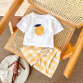 Summer Yellow Plaid Shorts & Pear Print Short Sleeve T-shirt
