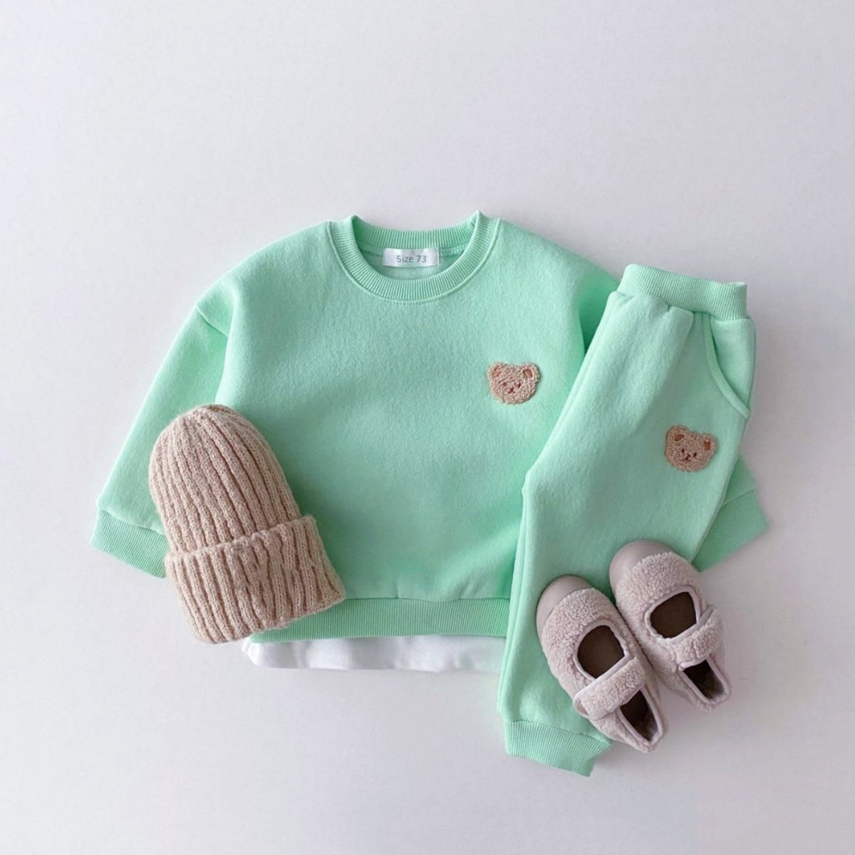 Neutral Baby Bear Embroidered Sports Set Winter 1-4 Years Old