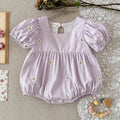 Baby Girl Floral Embroidery Puff Sleeve Bubble Romper