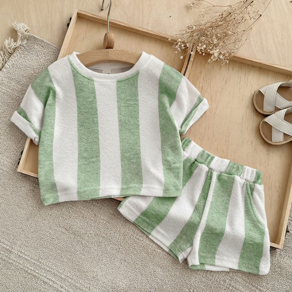 Baby Terry Cloth Striped Tee & Shorts 2Pcs Summer Set
