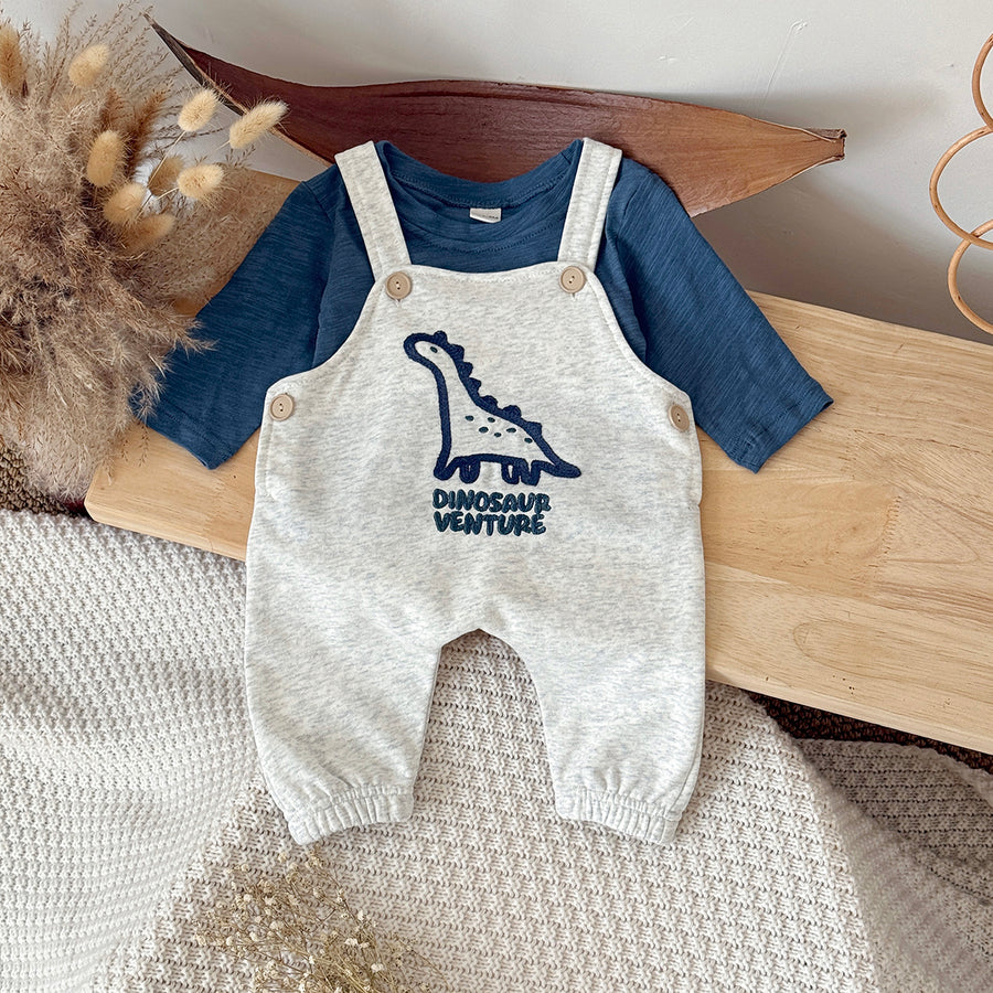 Neutral Baby Dinosaur Cotton Suspender Pants Outfit Set 1-18 Months