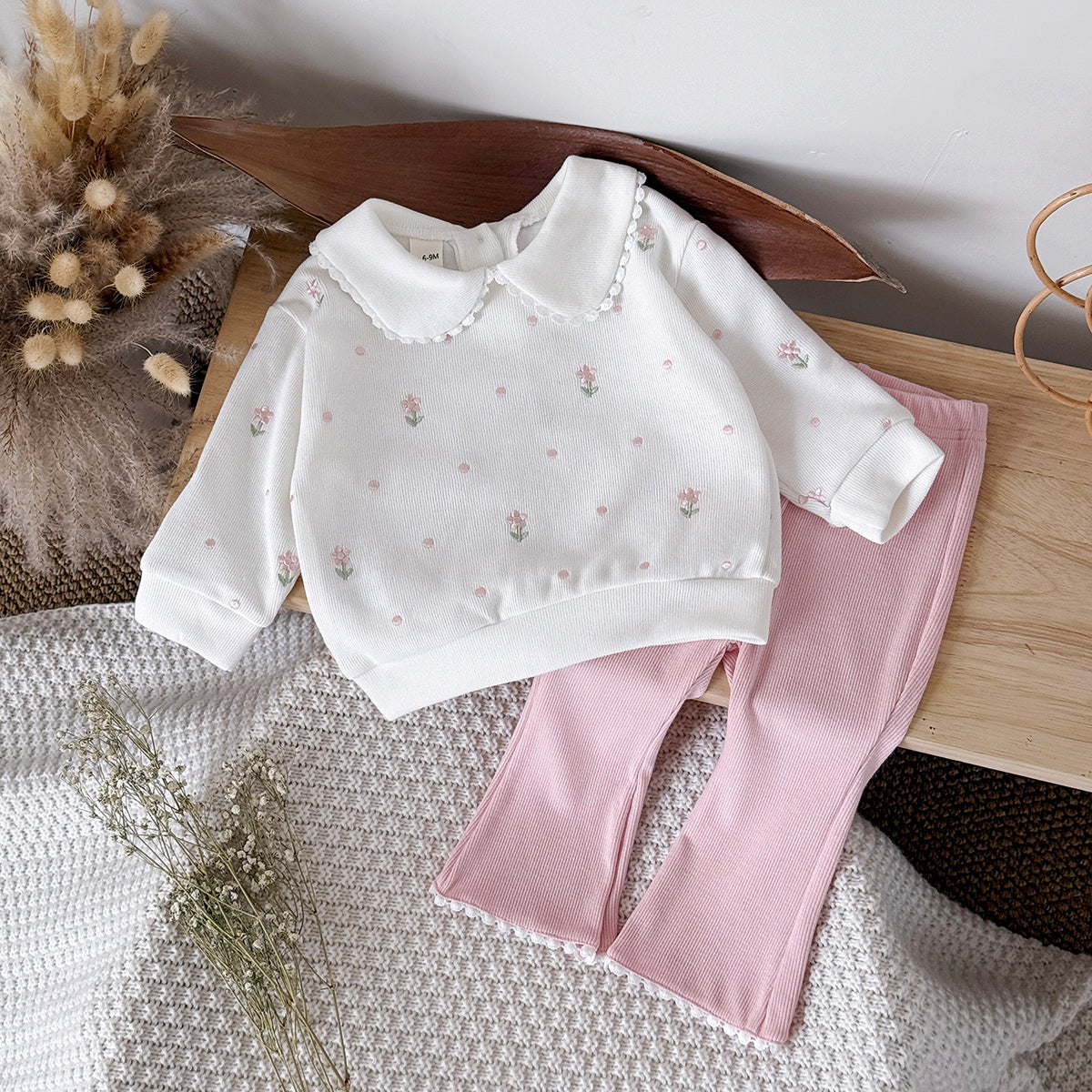 Baby Girl Floral Embroidered Long Sleeve Top and Pants Set Spring Autumn 0-3 Years Old