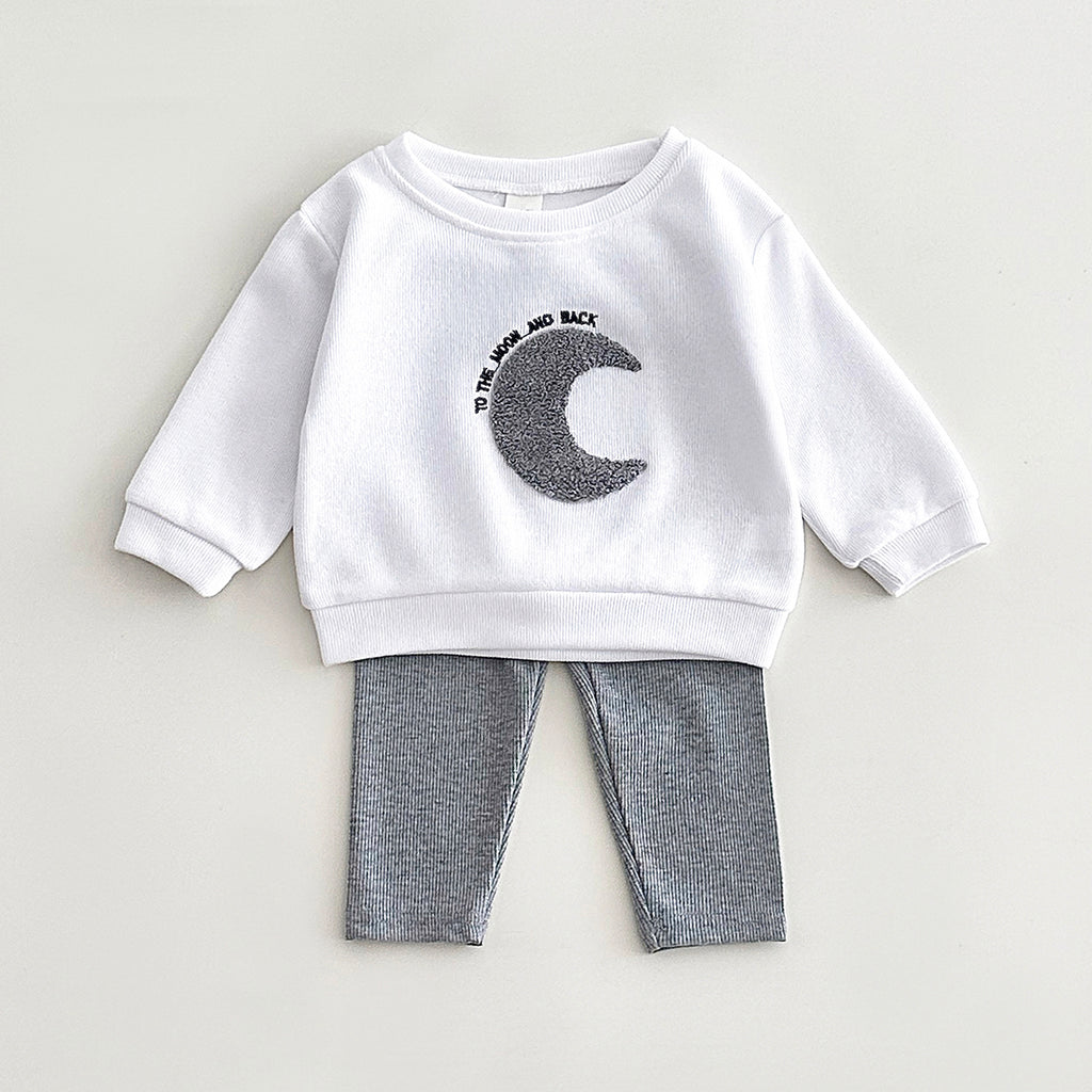 Toddler Sun Moon Sweatshirt Set, Korean Loose Fit Baby Outfit