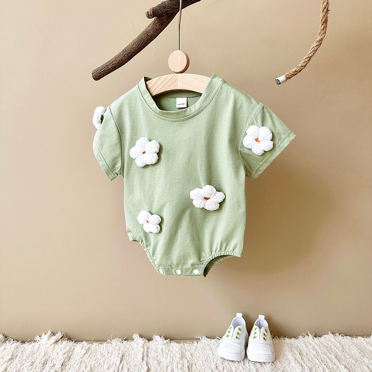 Summer 3D Cloud Flower Heart Short Sleeve Romper