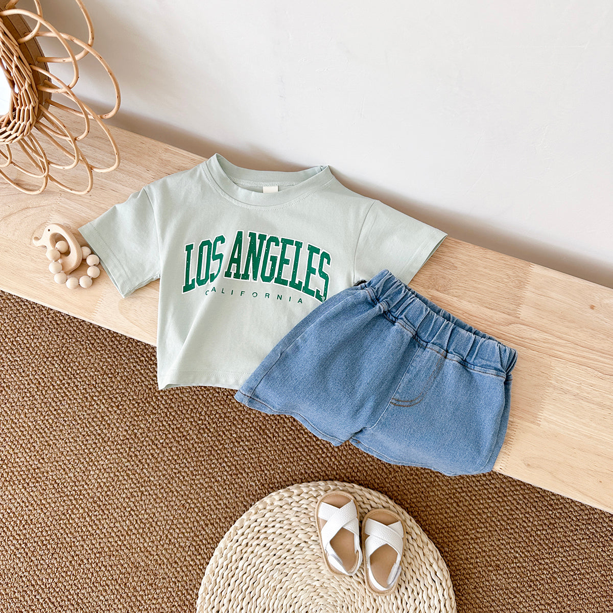 Summer Casual Letter Print Short Sleeve T-shirt & Jeans