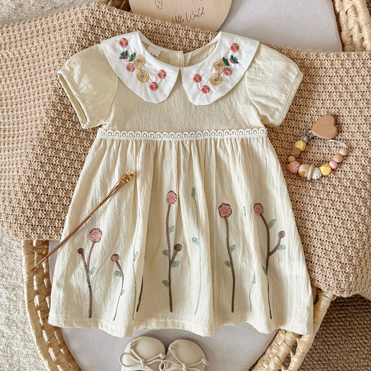 Floral Embroidery Peter Pan Collar Baby Girl Dress
