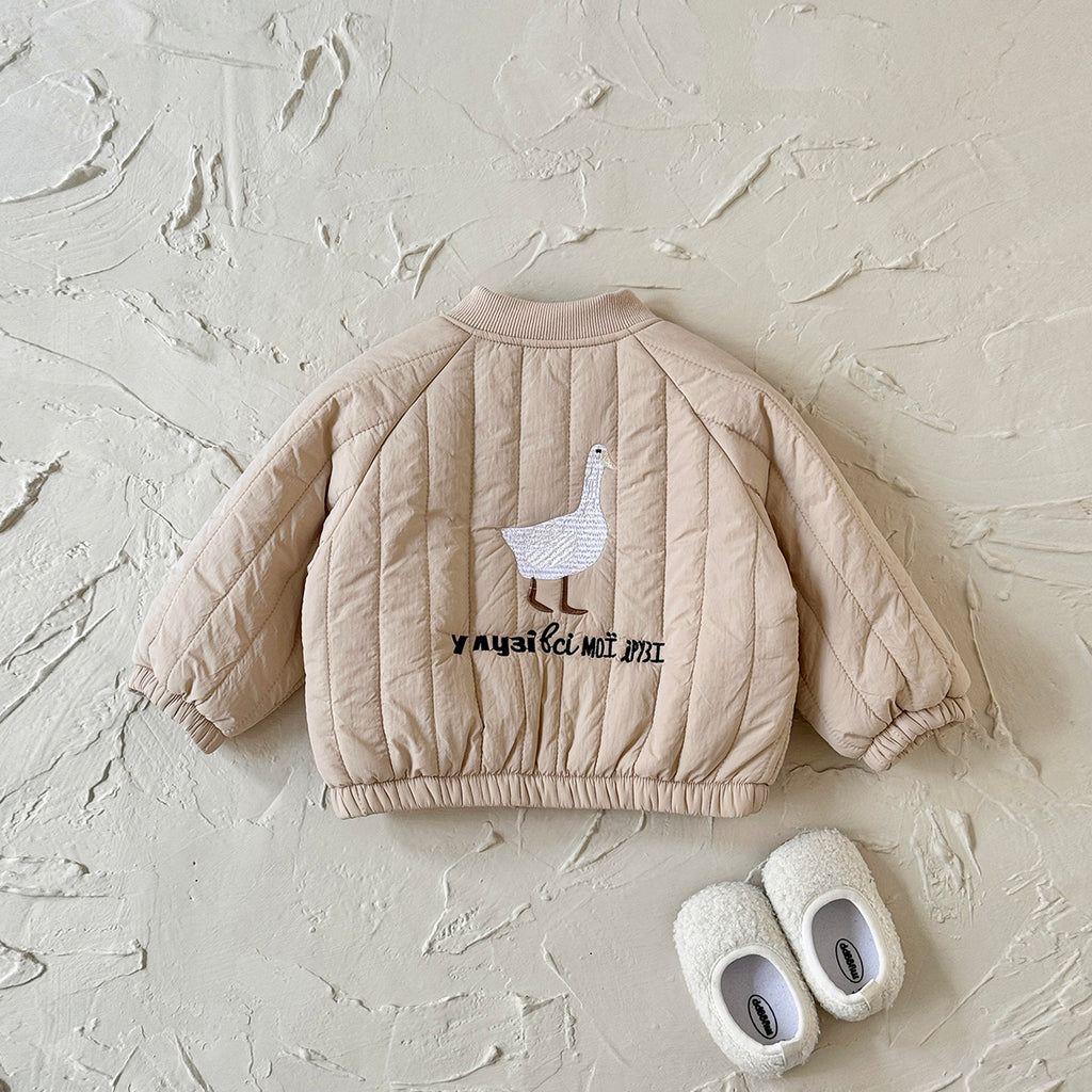Fun Cartoon Embroidery Infant Quilted Coat Vertical Stitch Toddler Fall Jacket