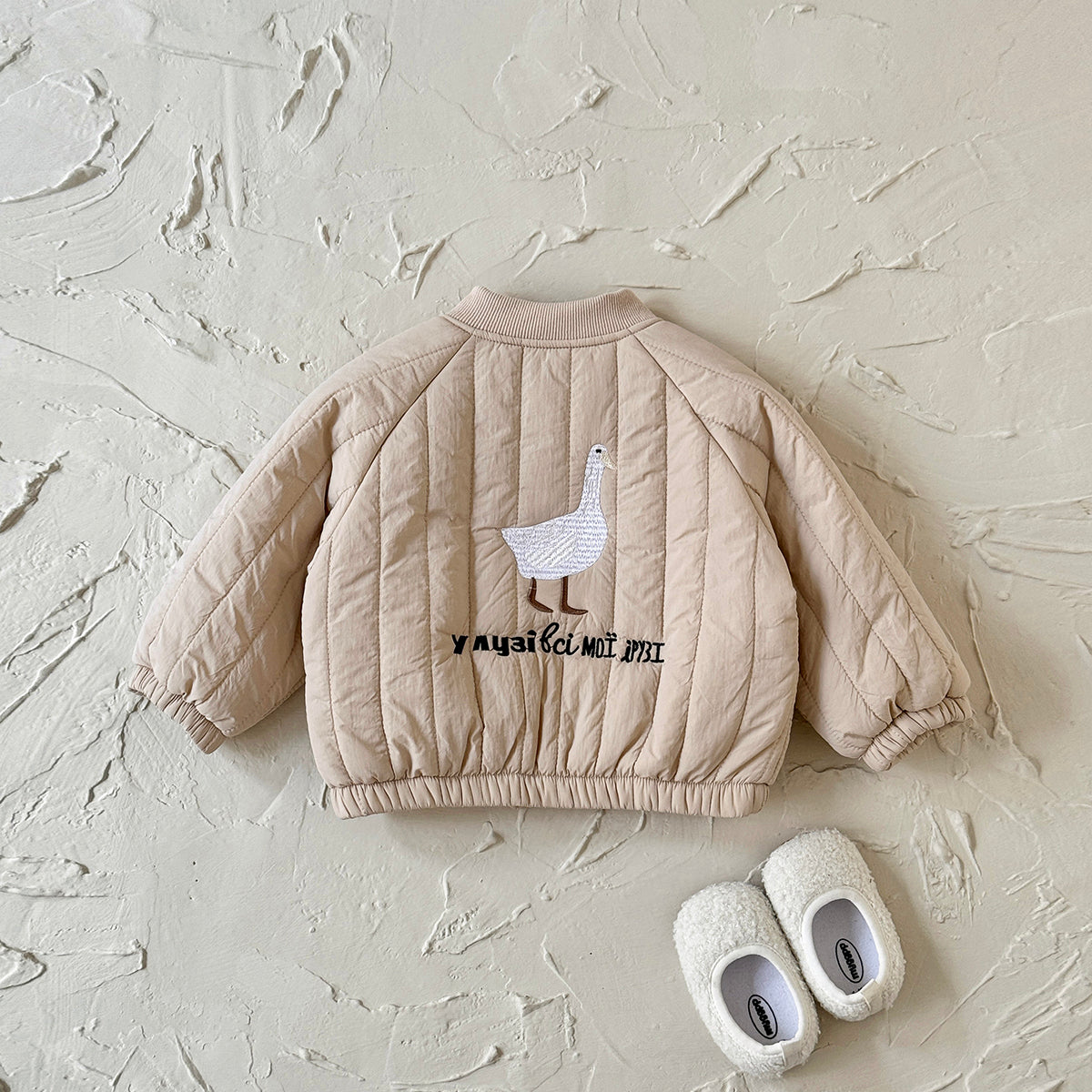 Fun Cartoon Embroidery Infant Quilted Coat Vertical Stitch Toddler Fall Jacket