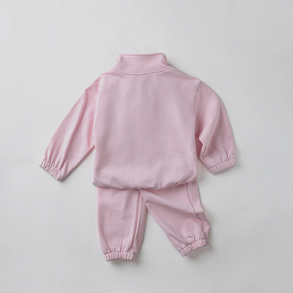 Versatile Kids Solid Half Zip 2Pcs Set Drop Shoulder Sweatshirt Casual Jogger For Girls