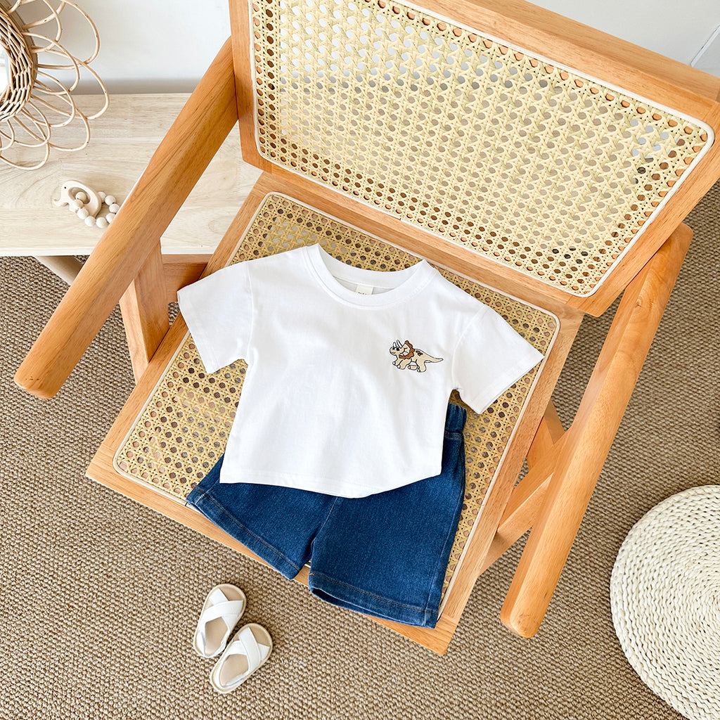 Summer Dinosaur Embroidery Short Sleeve T-shirt & Jeans