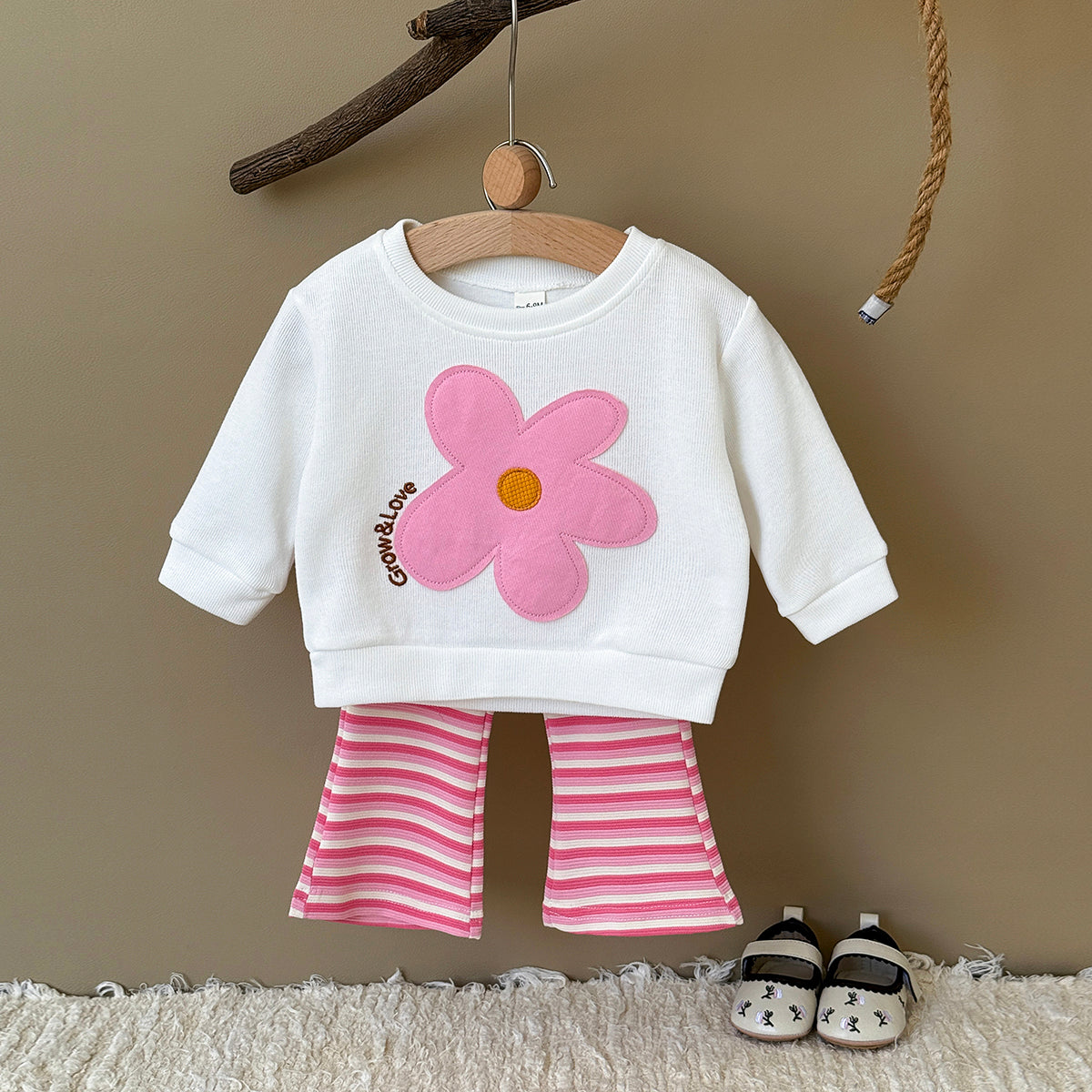 Baby Girl Applique Embroidered Long Sleeve Top and Pants Set Spring Autumn 0-3 Years Old