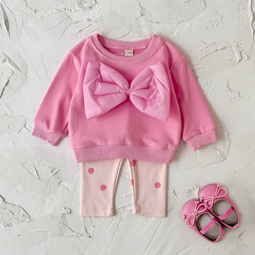 Rose red baby girl oversized bow pants set for ages 1-3