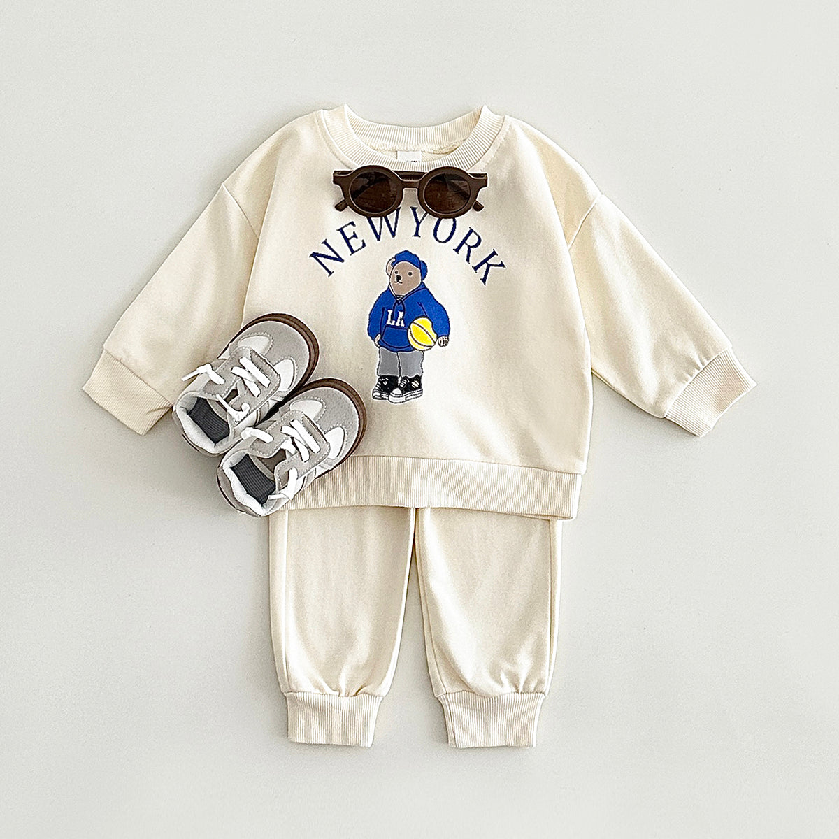 Neutral Baby Bear Pattern Printed Sports Set 1-4 Years Old