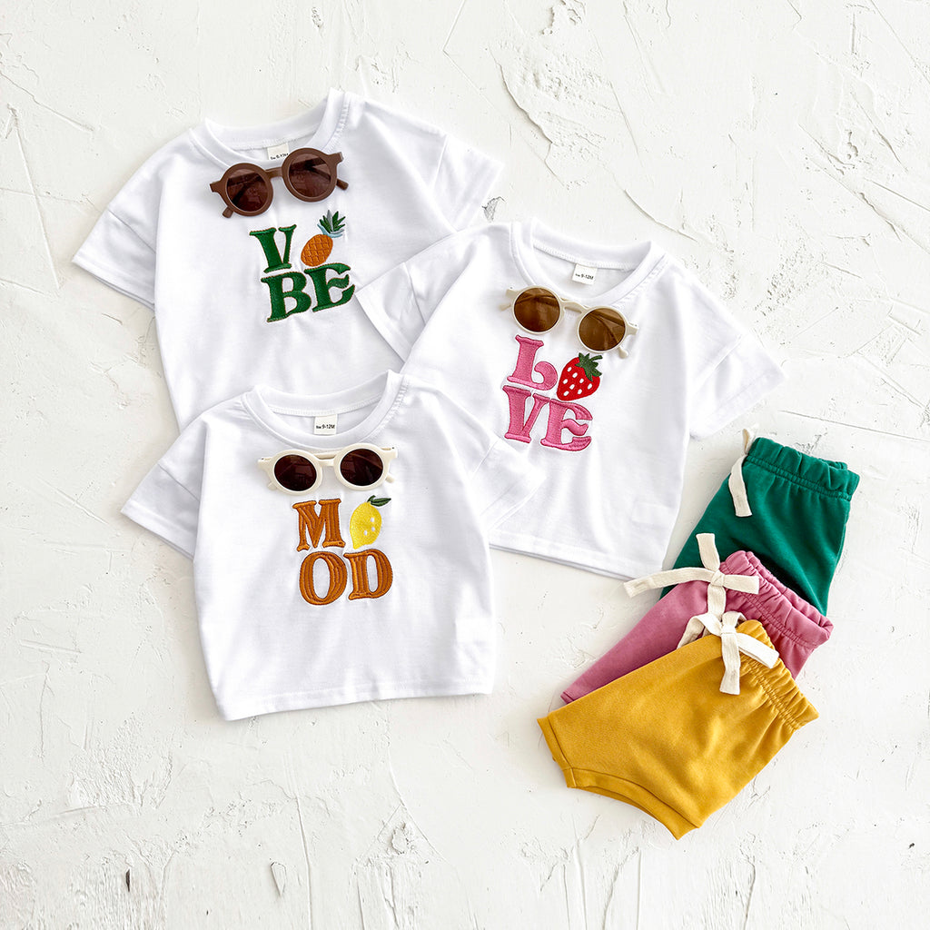 Summer Casual Colorful Letter Embroidery Set