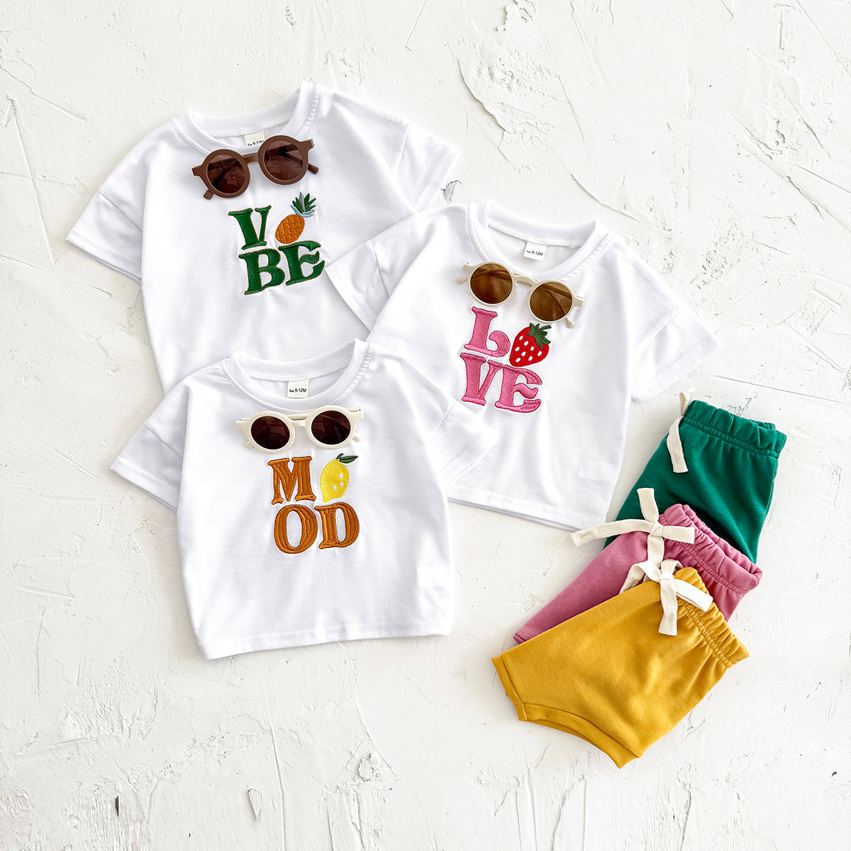 Summer Casual Colorful Letter Embroidery Set