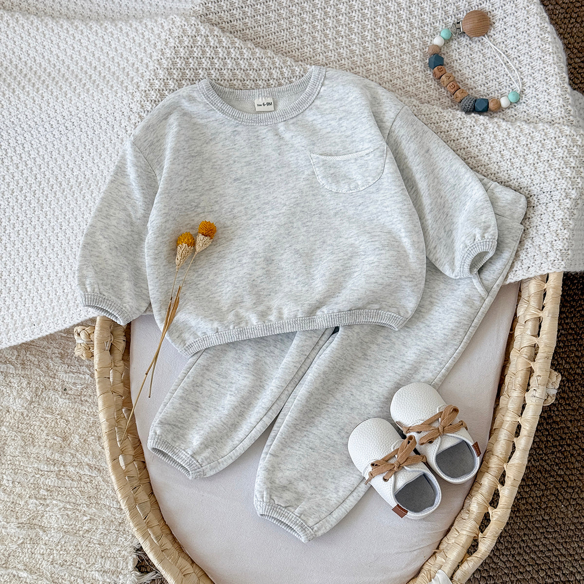 Baby Cotton Blend Long Sleeve Pocket Top and Pants Set Spring Autumn 6Months-3years