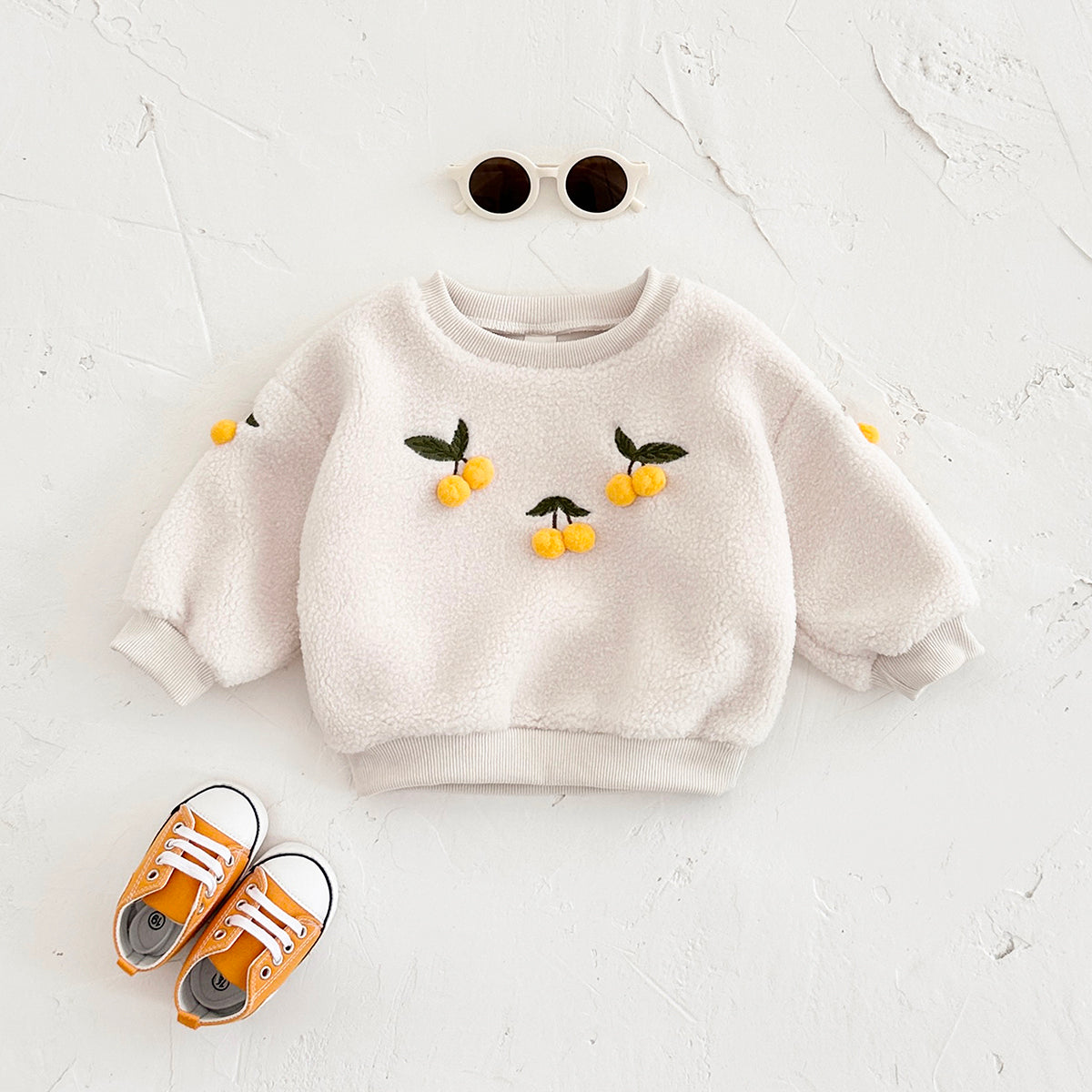 Simple Crewneck Kids Fleece Sweatshirt, 3D Cherry Fun Cute Baby Top