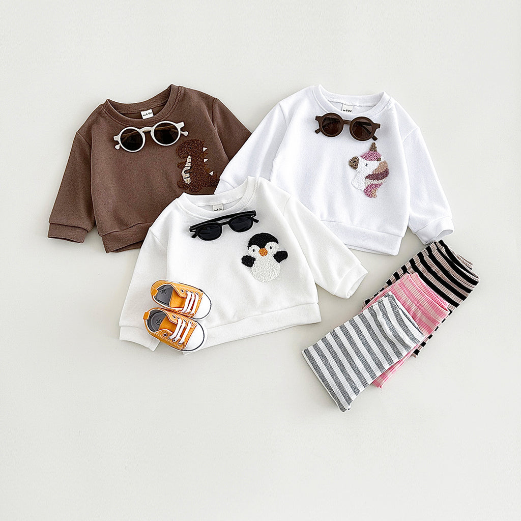 Infant Crew Neck Animal Sweatshirt With Striped Stretch Pants