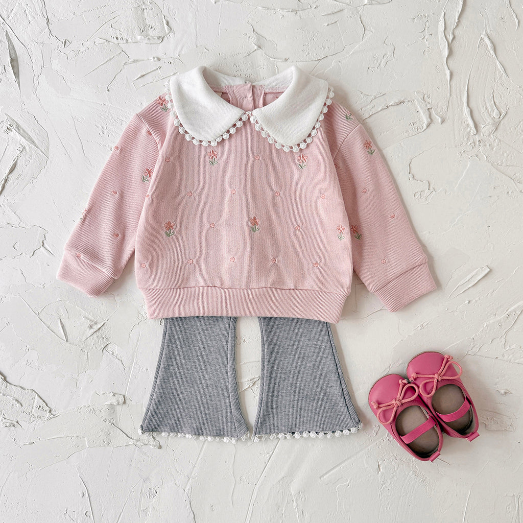 Baby Girl Floral Embroidered Long Sleeve Top and Pants Set Spring Autumn 0-3 Years Old