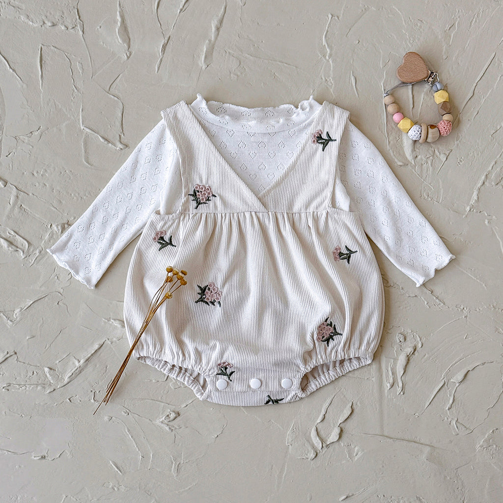 Baby Floral Embroidered Romper and Pants Set Spring Autumn 1-18 Months Old