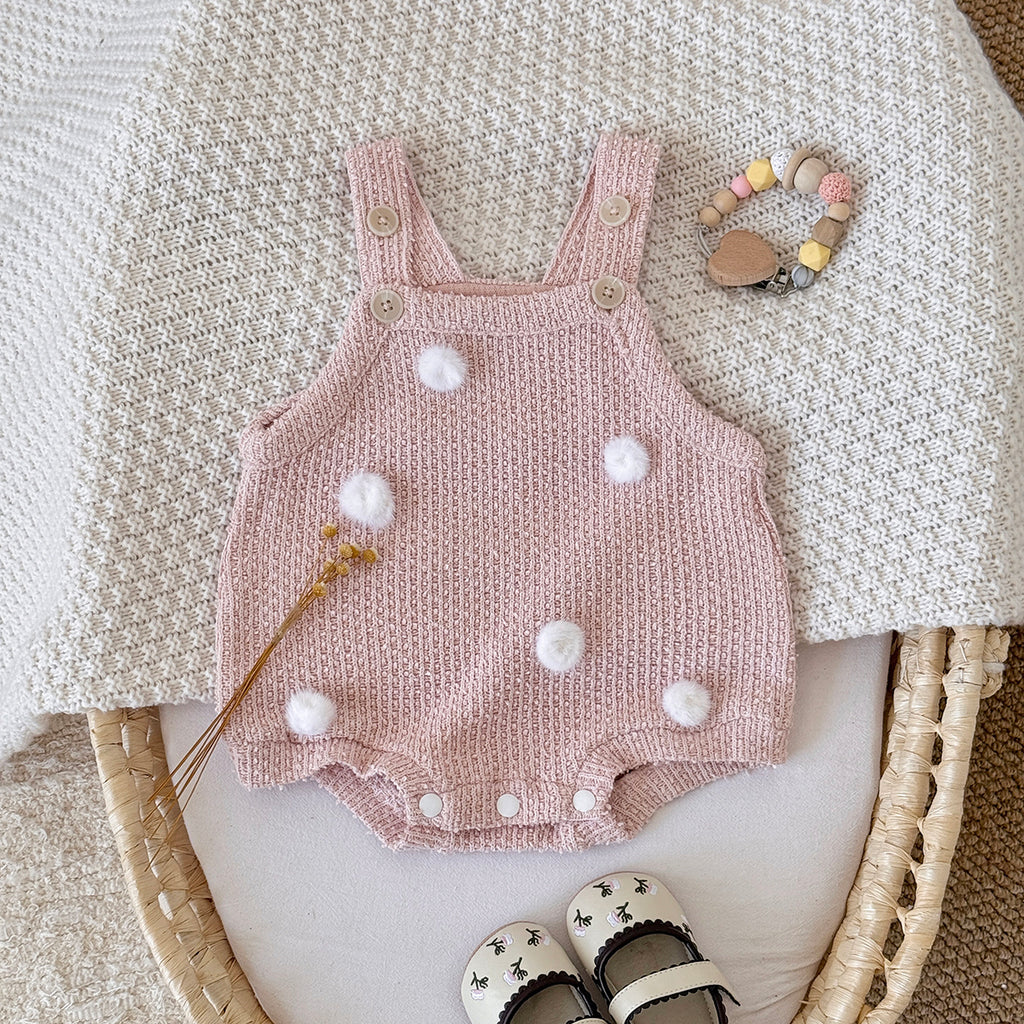 Baby Girls Pink Knit Suspender Romper 1-18Months