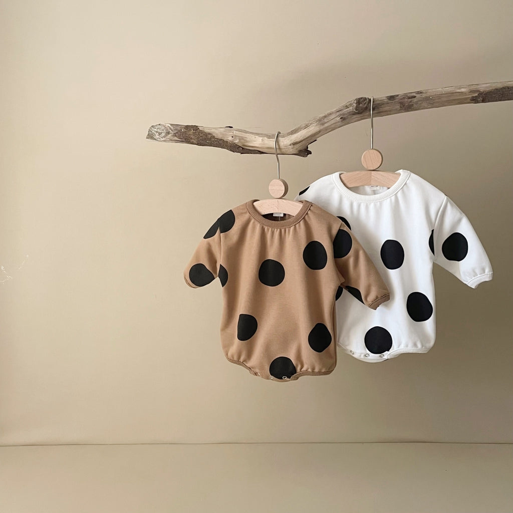 Neutral baby polka dot printed long sleeved jumpsuit 1-18 months
