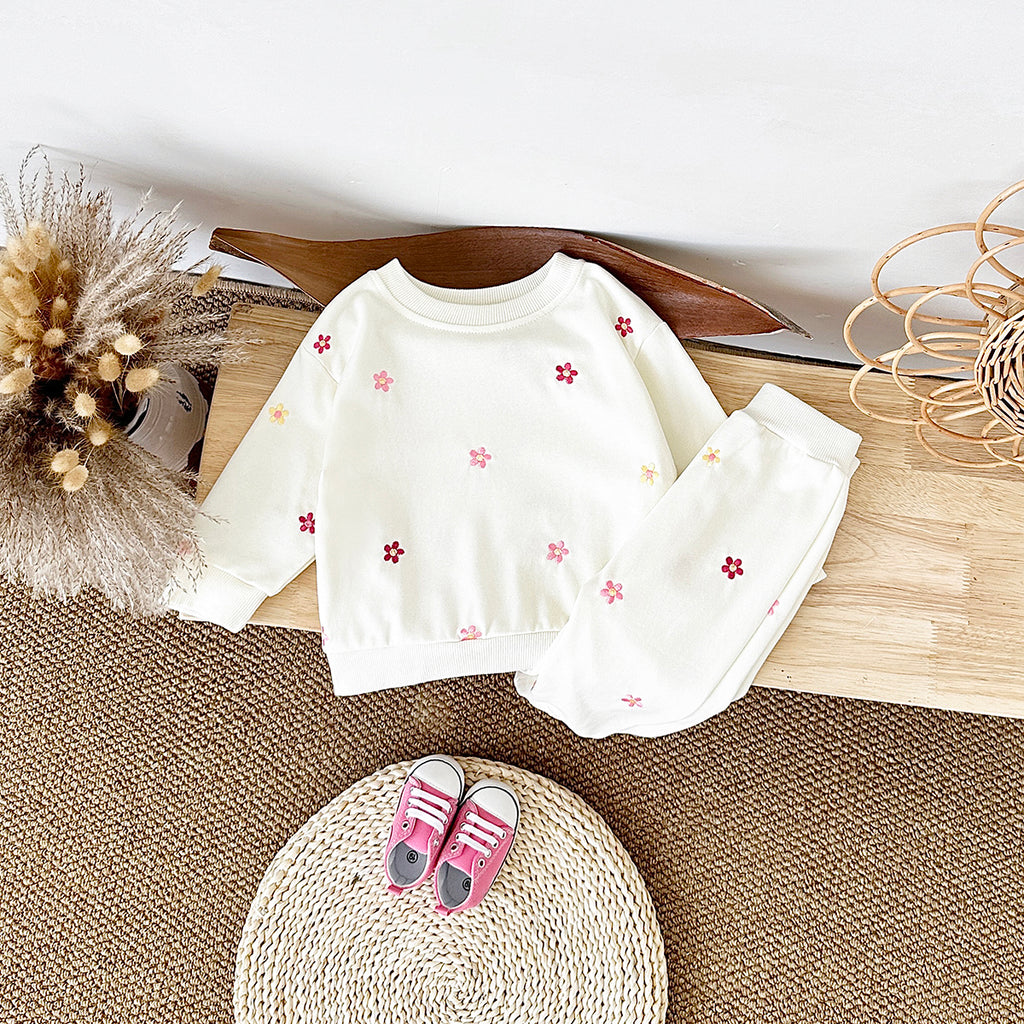 Toddler All-over Color Flower Outfit, Sweatshirt & Pants 2Pcs