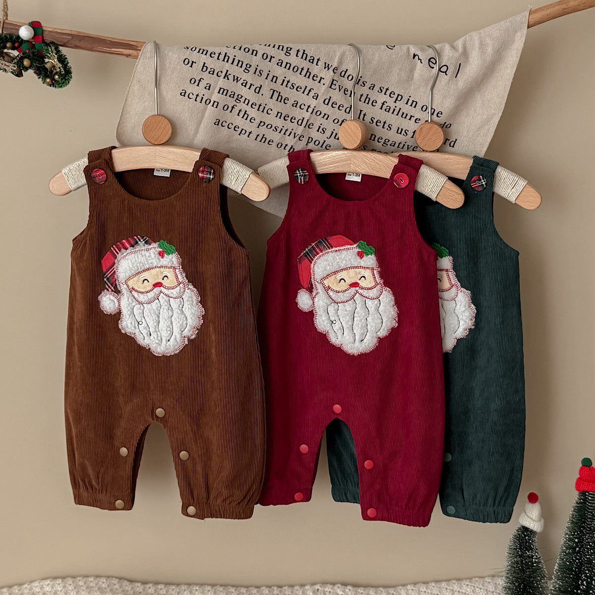 Santa Head Festive Overalls for Baby Boys & Girls