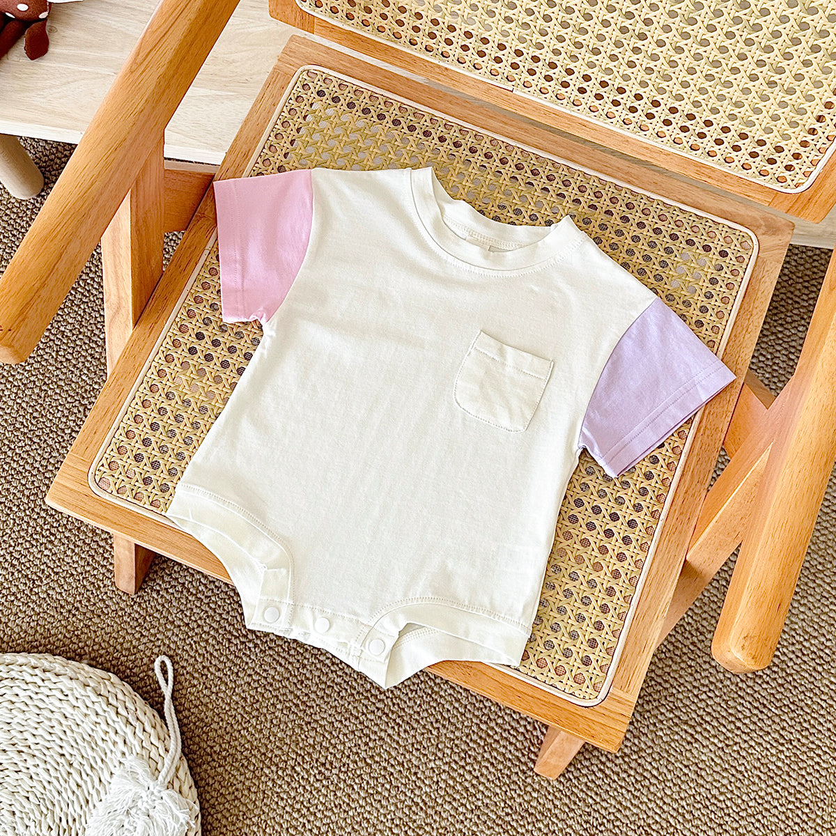 Color Spliced Short Sleeve Romper for Baby Boys & Girls, Summer