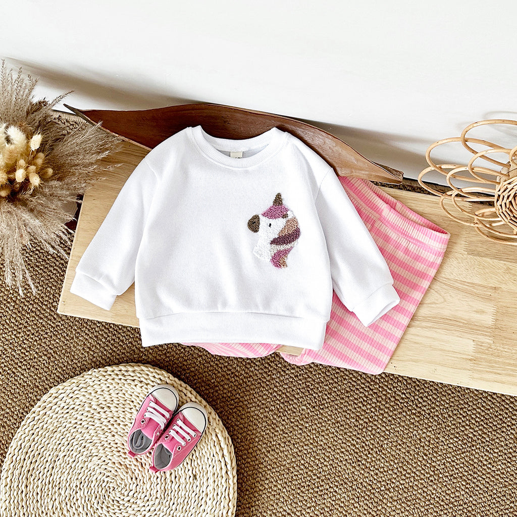 Infant Crew Neck Animal Sweatshirt With Striped Stretch Pants