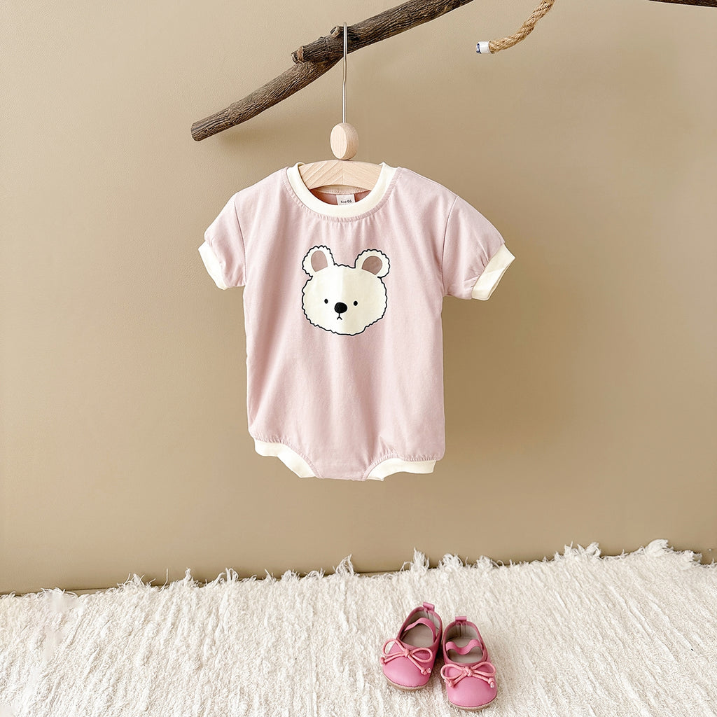 Summer Cartoon Bear Print Short Sleeve Romper