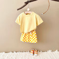 Summer Casual Solid Short Sleeve T-shirt & Plaid Shorts