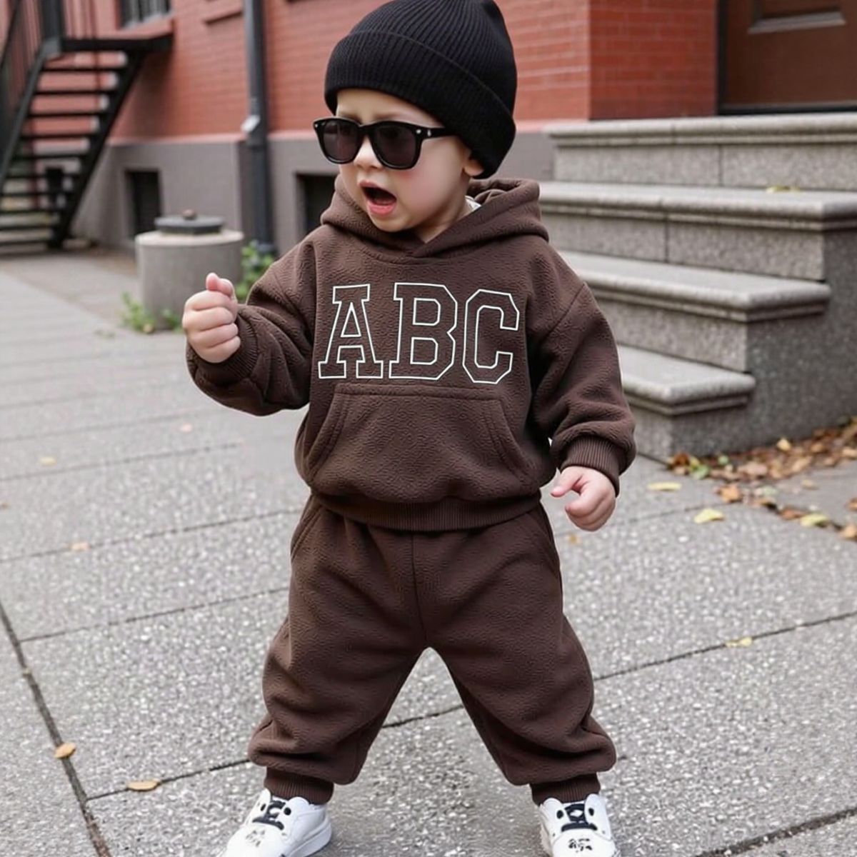 Hooded Autumn Winter Set for Baby Boys with ABC Letter Embroidery