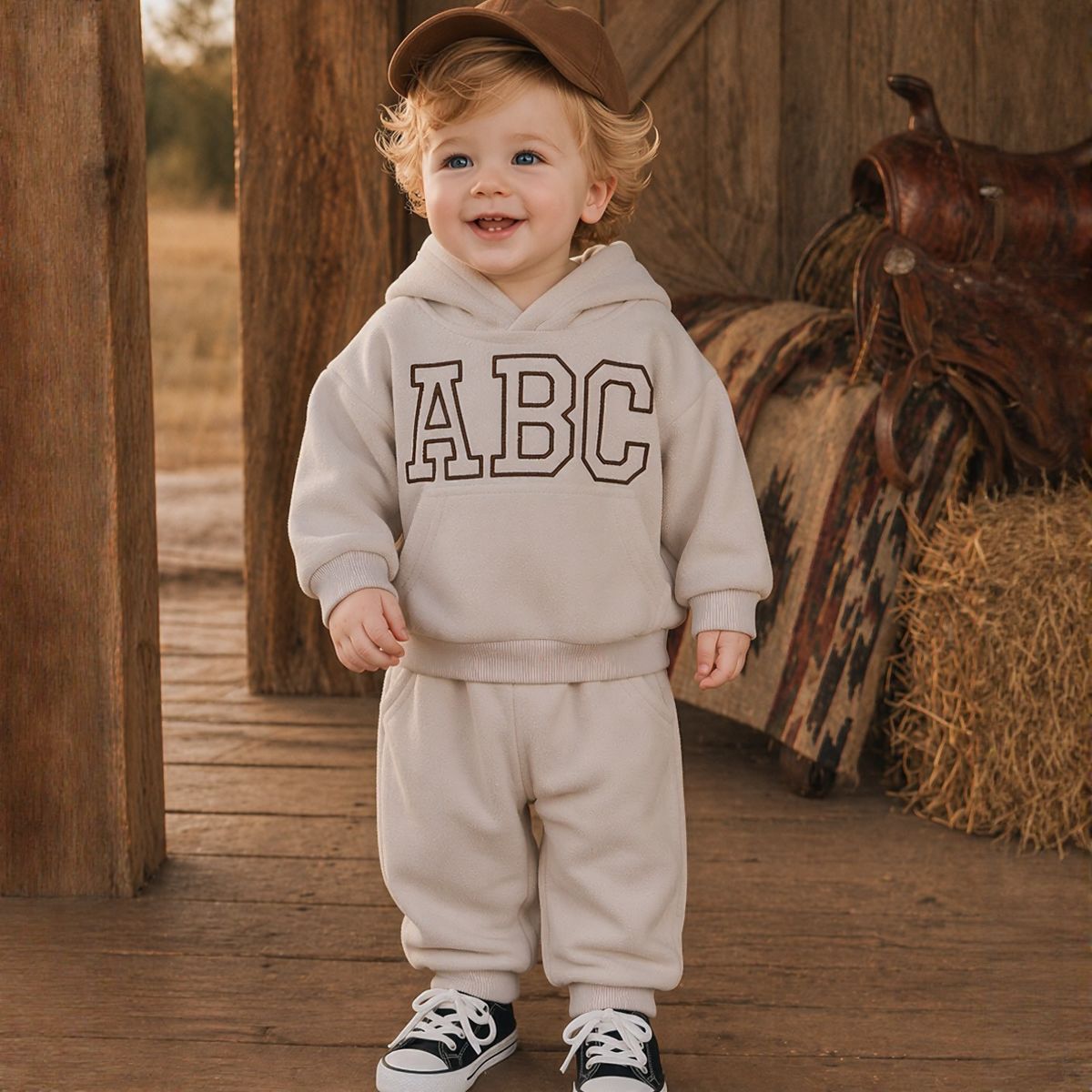 Hooded Autumn Winter Set for Baby Boys with ABC Letter Embroidery